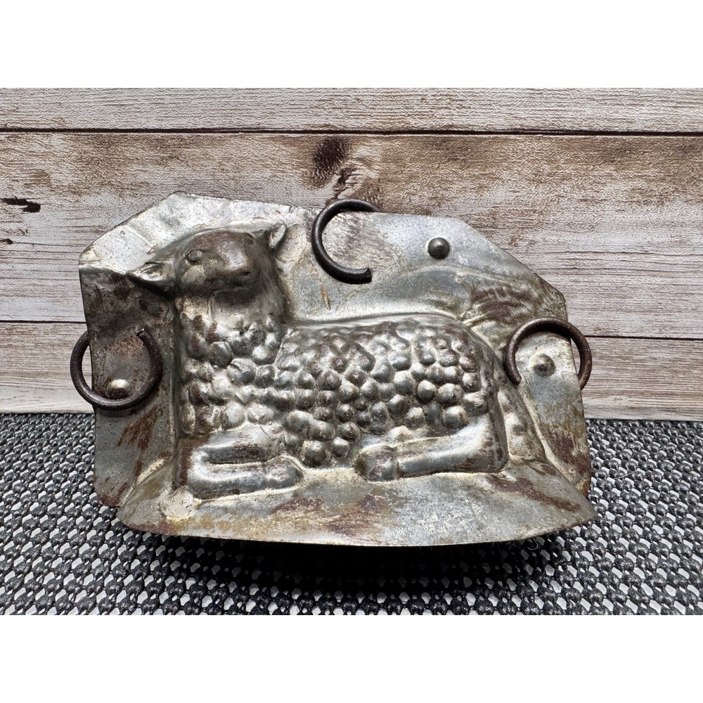 Antique German Lamb Chocolate Mold Easter Sheep Tin Metal Reiche Era
